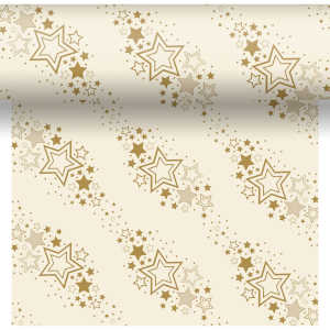 Roll Dunicel 3 in 1 tablerunner with gold star patterns on a cream background