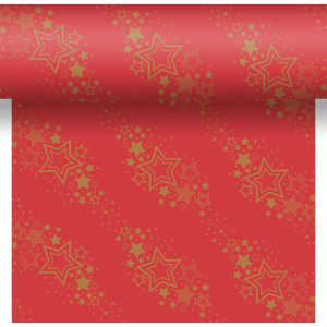 Dunicel Holiday star red 3 in 1 table runner  Gold star design on a red background  