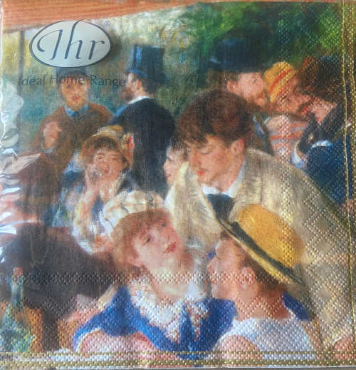 IHR 3ply 33cm Luncheon of the Boating Party luncheon Napkin.  Luncheon of the Boating Party is one of Renoir's most admired paintings.  Triple-ply material offers convenience and durability. 20 Luncheon Napkins per Package 16.5 x 16.5 cm when closed, 33 x 33cm when open