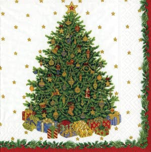Caspari 3ply 33cm Christmas Tree Ivory Napkin. Triple-ply material offers convenience and durability. 20 Luncheon Napkins per Package 16.5 x 16.5 cm when closed, 33 x 33cm when open
