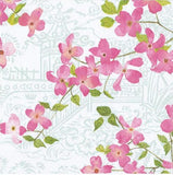 Caspari 3ply 25cm Blossoming Branches Napkin. Artist or Collection: Catherine Weisz In this Design: Subtly chinoiserie, delicately painted cherry blossom flowers sprawl amongst a stylized toile design creating an Asian-inspired aesthetic.