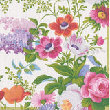 Caspari 3ply 40cm Edwardian Garden Napkin. Artist or Collection: Musee De L'Impression In this Design: Adapted from an original textile in the Muse de L'Impression sur toffes, Mulhouse, these graceful flowers transport you to the French countryside on a sunny day.