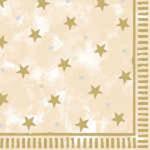 Duni 2ply 33cm Stella Creme Napkin. Christmas design, cream napkin with gold stars and silver snowflakes 2-ply material offers convenience and durability. 20 Luncheon Napkins per Package 16.5 x 16.5 cm when closed, 33 x 33cm when open