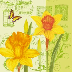 Spring Signs; spring design with daffodils and butterflies 3ply 33cm tissue (luncheon size) napkin/ serviette, designed by Duni.