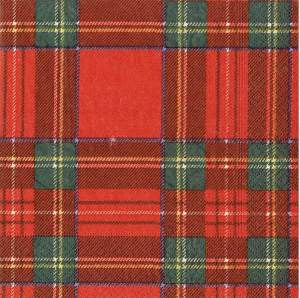 Caspari 3ply 33cm Royal Plaid Napkin. In this Design: Inspired by traditional Scottish tartan, this classic plaid pattern consists of bold red and green stripes with hints of yellow and navy.