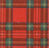 Caspari 3ply 33cm Royal Plaid Napkin. In this Design: Inspired by traditional Scottish tartan, this classic plaid pattern consists of bold red and green stripes with hints of yellow and navy.