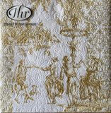 Paper + Design 3ply 33cm Menuet Gold Napkin. Embossed Design. Triple-ply material offers convenience and durability. 16 Luncheon Napkins per Package 16.5 x 16.5 cm when closed, 33 x 33cm when open