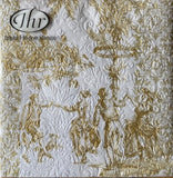 Paper + Design 3ply 33cm Menuet Gold Napkin. Embossed Design. Triple-ply material offers convenience and durability. 16 Luncheon Napkins per Package 16.5 x 16.5 cm when closed, 33 x 33cm when open