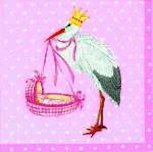 IHR 3ply 33cm Baby Airways rose. pink napkin with stork design, pink edging.  Suitable for a new baby or christening Triple-ply material offers convenience and durability. 20 Luncheon Napkins per Package 16.5 x 16.5 cm when closed, 33 x 33cm when open