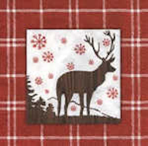 Ideal Home Range 3ply 33cm Deer on Canvas Red Napkin. Triple-ply material offers convenience and durability. 20 Luncheon Napkins per Package 16.5 x 16.5 cm when closed, 33 x 33cm when open