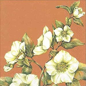 Ideal Home Range 3ply 33cm Christmas Rose Copper Napkin. Triple-ply material offers convenience and durability. 20 Luncheon Napkins per Package 16.5 x 16.5 cm when closed, 33 x 33cm when open