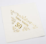 Golden 50th Anniversary 3ply 40cm foil printed paper napkins