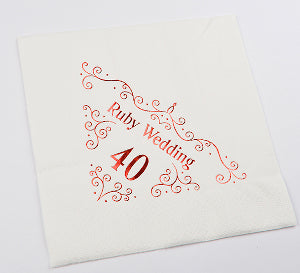 Ruby 40th Anniversary 3ply 40cm foil printed paper napkins