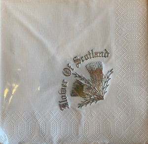 High quality 3ply 33cm foil printed luncheon napkins  Flower of Scotland thistle design napkins  33cm x 33cm Available in packs of 15 napkins