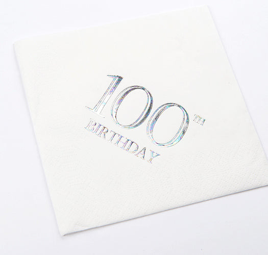 High quality 3ply 33cm foil printed luncheon napkins  100th Birthday Napkins napkins  33cm x 33cm Available in packs of 15 napkins