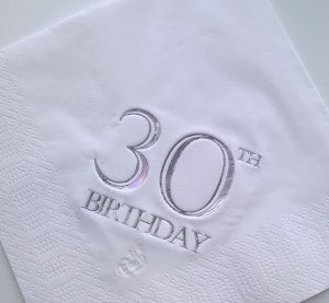 High quality 3ply 33cm foil printed luncheon napkins  30th Birthday Napkins napkins  33cm x 33cm Available in packs of 15 napkins