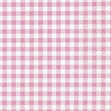 P+D 3ply 25cm Vichy Rose/ gingham cocktail Napkin. 20 Cocktail napkins per package 12.7 x 12cm when open, 25 x 25cm when closed Biodegradable/ environmentally friendly/ bleached without chlorine/ water-based colours Made in Germany