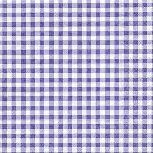 P+D 3ply 25cm Vichy Lavender/ gingham cocktail Napkin. 20 Cocktail napkins per package 12.7 x 12cm when open, 25 x 25cm when closed Biodegradable/ environmentally friendly/ bleached without chlorine/ water-based colours Made in Germa