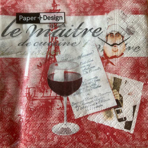 P+D 3ply 25cm Le Maitre cocktail Napkin. 20 Cocktail napkins per package 12.7 x 12cm when open, 25 x 25cm when closed Biodegradable/ environmentally friendly/ bleached without chlorine/ water-based colours Made in Germany
