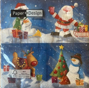 Paper + Design 3ply 33cm Xmas Friends Napkin. Triple-ply material offers convenience and durability. 20 Luncheon Napkins per Package 16.5 x 16.5 cm when closed, 33 x 33cm when open